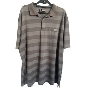 Callaway Opti-Dri Mens Gray White Stripe Golf Polo Shirt Size 2XL
